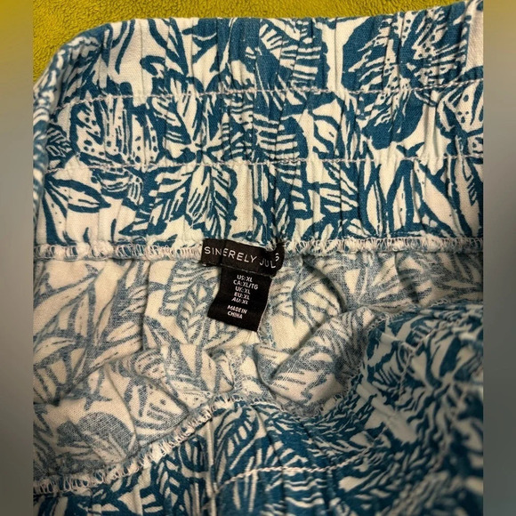 WNS Sincerely Jules Linen Pant Sz XL Floral Leaf Pattern - Picture 6 of 11